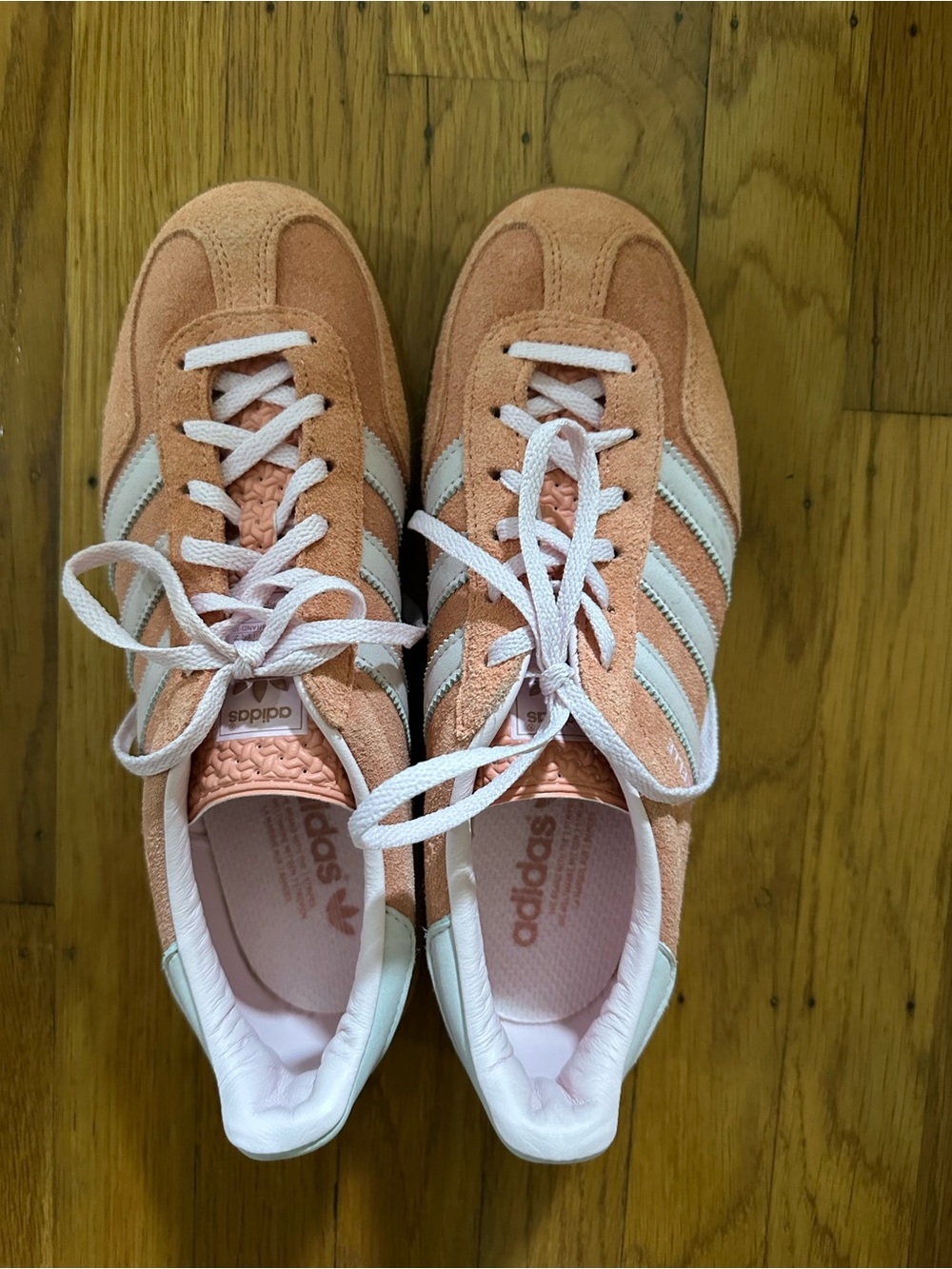 adidas Women's Peach Suede Sneakers with White Stripes